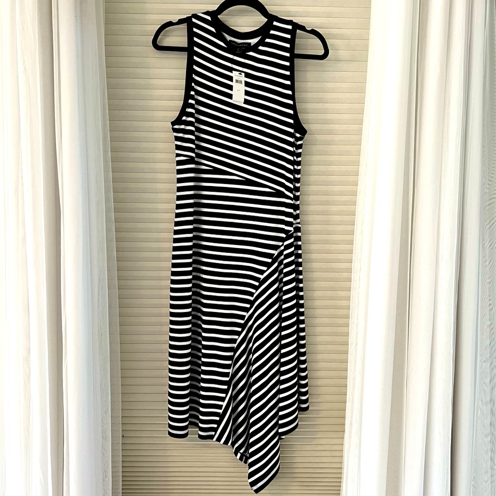 NWT Banana Republic Asymmetrical Blue Stripe Dress Small Tall